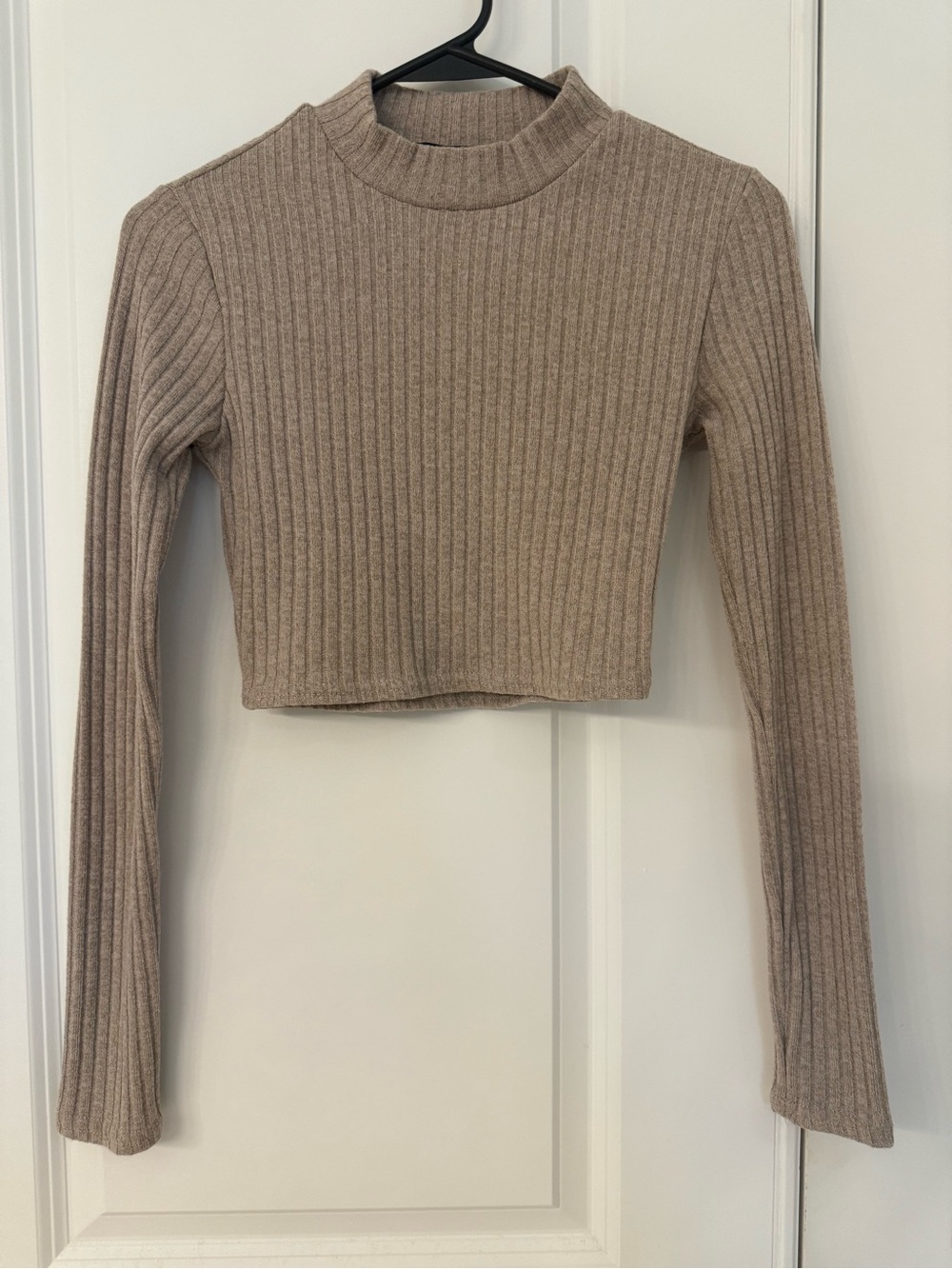 Forever 21 Ribbed Mock Neck Crop Top - Taupe